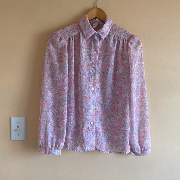Vintage London Look Pastel Floral Blouse Size Small Coquette Soft Girl 80s Fairy - Picture 2 of 13